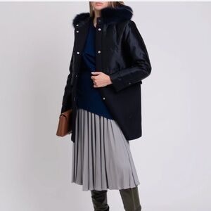 Sandro Gordon Real Fox Fur-Trimmed Hood Overlay Coat